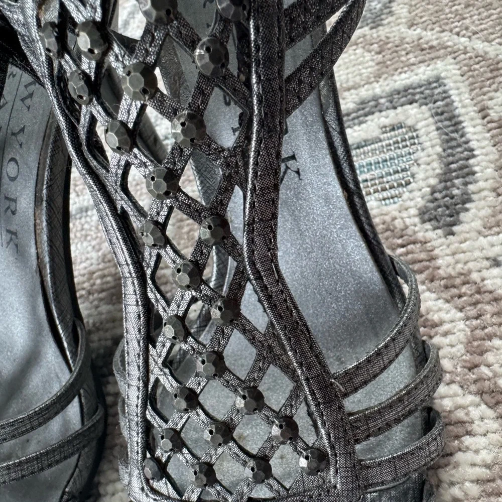 New York Transit Charcoal Strappy Heels Size 7.5